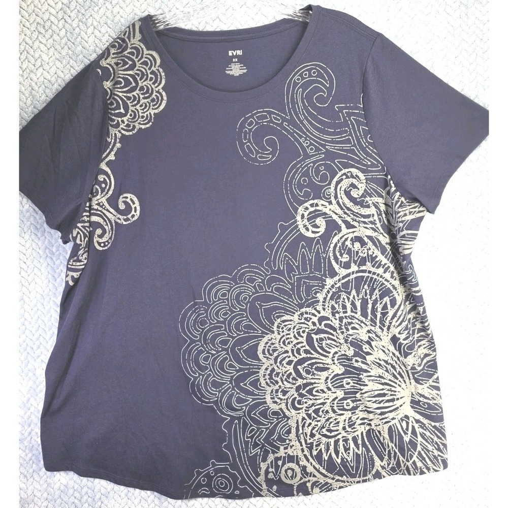 EVRI T Shirt Womens 2X Short Sleeve Navy Blue Cotton Blend Airy Comfy City Tee